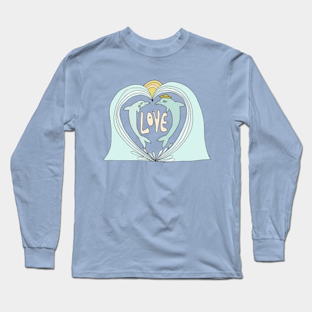 dolphin love // retro surf art by surfy birdy Long Sleeve T-Shirt by surfybirdy